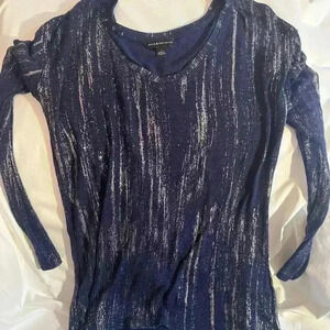 Rock & Republic navy with silver semi-sheer knit shirt‎ medium